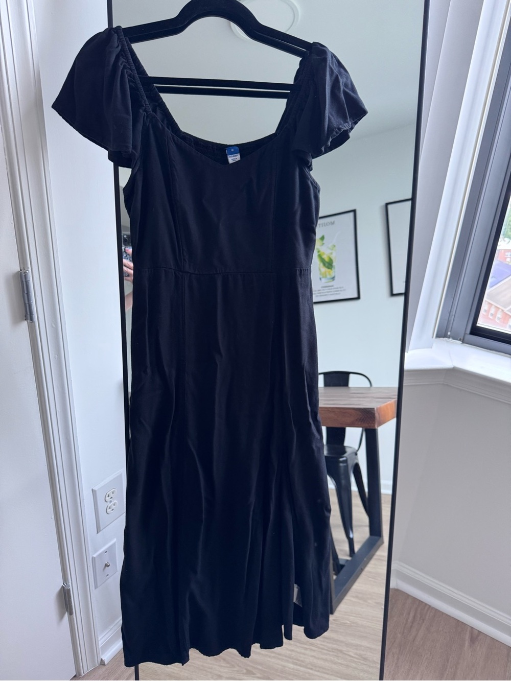 Old Navy Black Square-Neck Midi Dress with Puff Sleeves